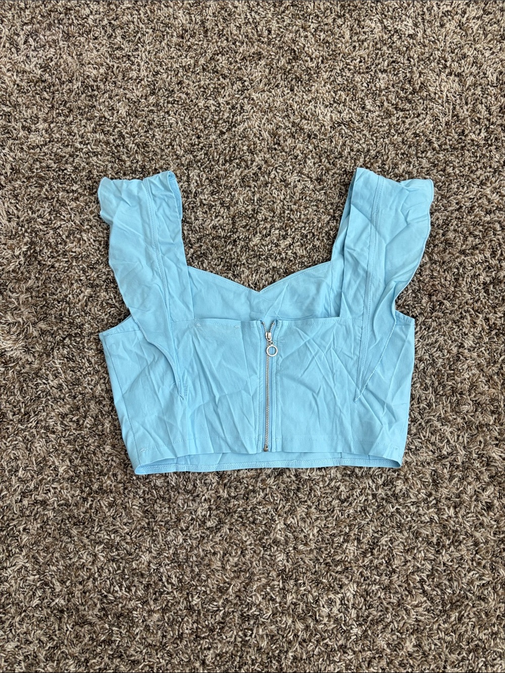 CBR Light Blue Ruffle Strap Crop Top with Front Zip